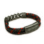 Leather and steel - double cord black and red bracelet
