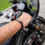 Leather and steel - double cord black and red bracelet