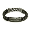 Leather and steel - double cord black bracelet