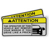 Funny Motorcycle Sticker - Attention - The operator of this vehicle may remove your mirror if you drive like a prick
