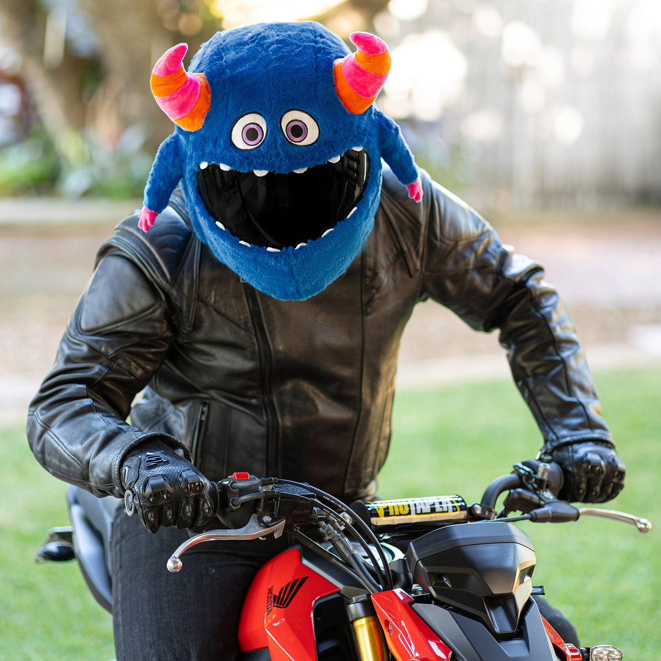 bike helmet monster Motorcycle Helmet Cover - Horned Monster