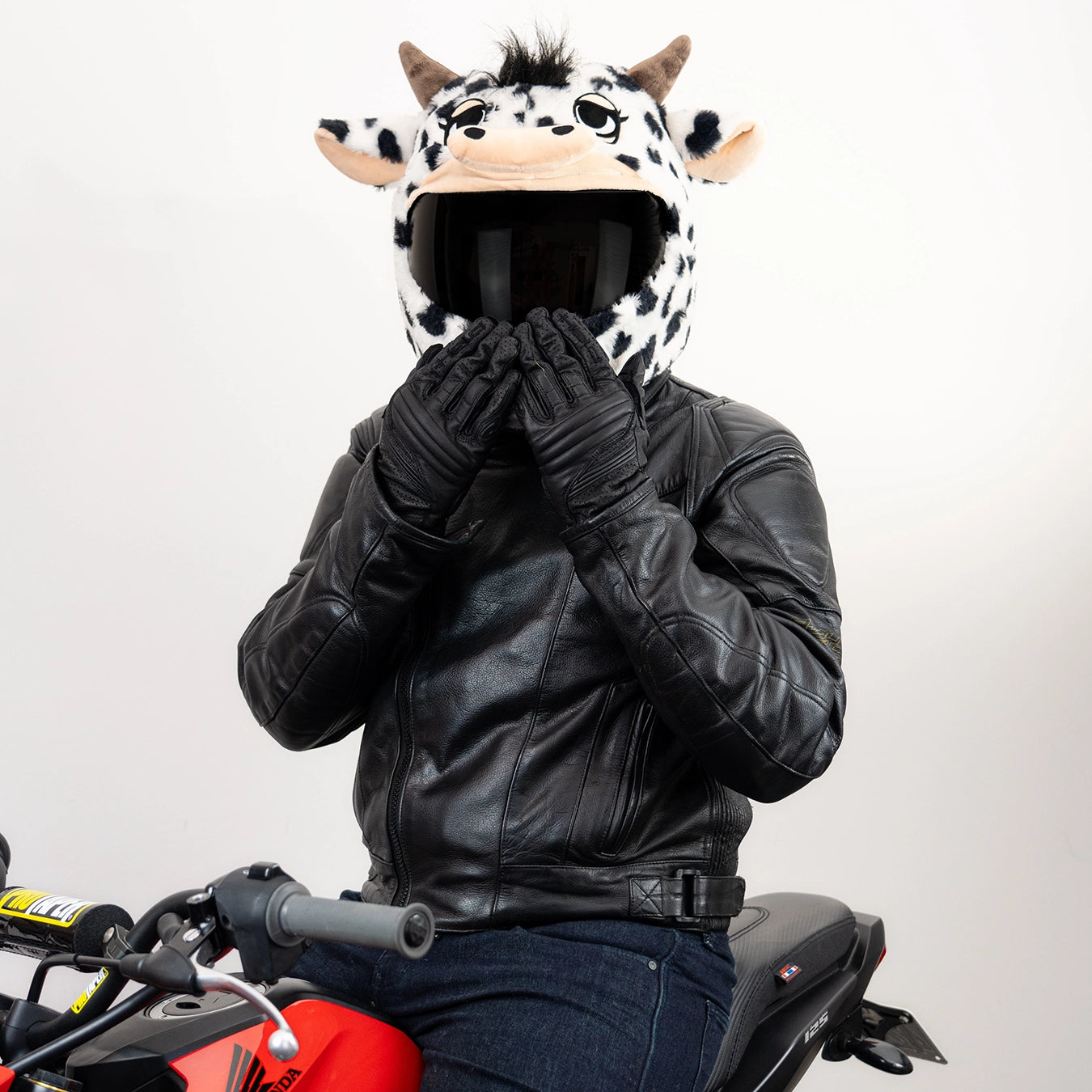 girl in motorcycle helmet and mask Motorcycle Helmet Cover - Cow (Black & White)