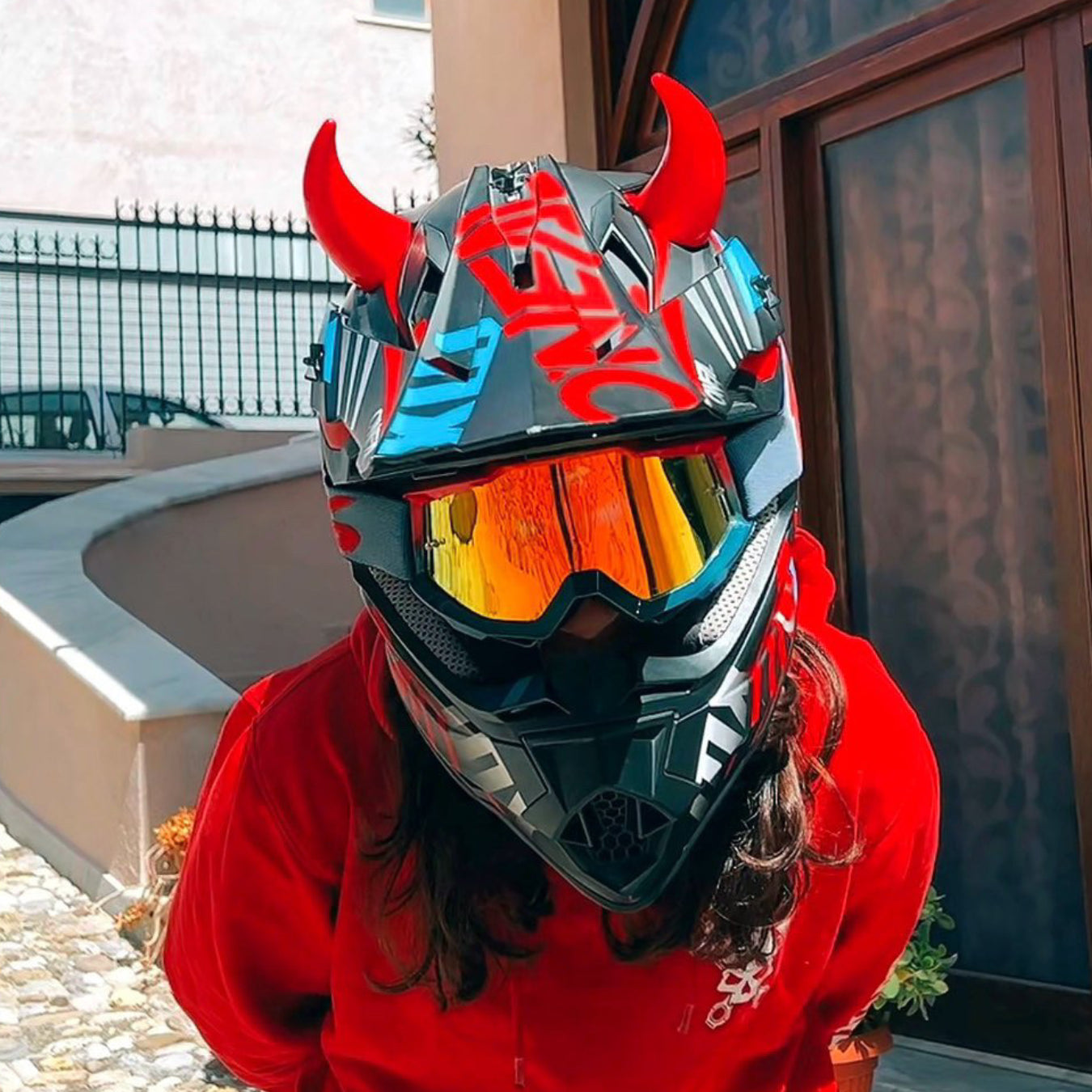 Large Horns Red - Motorcycle Helmet Accessory Large Horns Red - Motorcycle Helmet Accessory