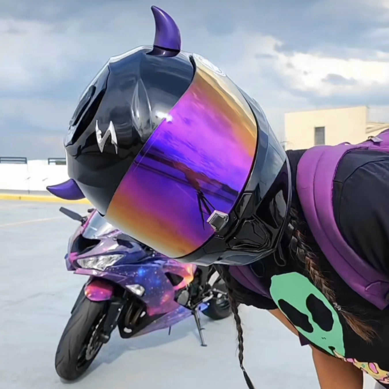 Small Horns Purple - Motorcycle Helmet Accessory Small Horns Purple - Motorcycle Helmet Accessory