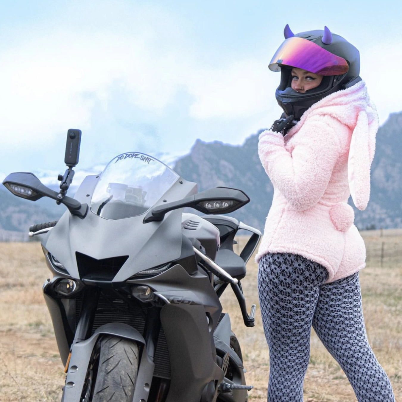 dope helmet motorcycle Small Horns Purple - Motorcycle Helmet Accessory
