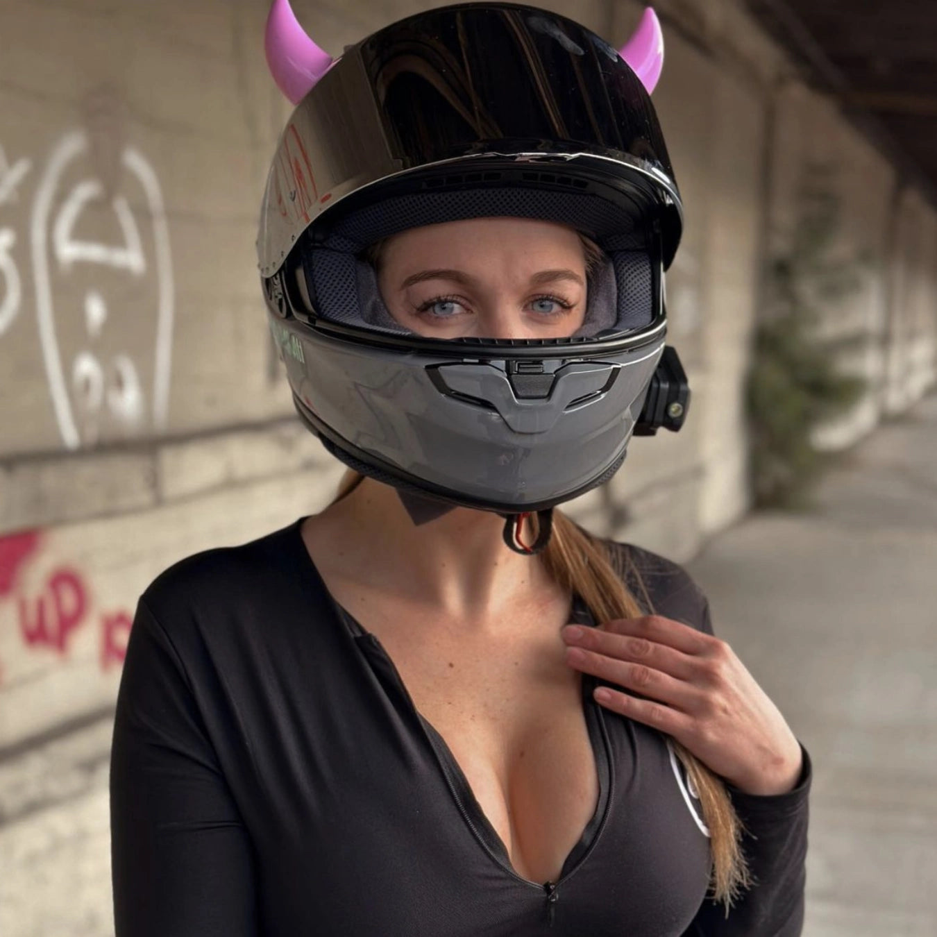 girl motorcycle helmet accessories Small Horns Pink - Motorcycle Helmet Accessory