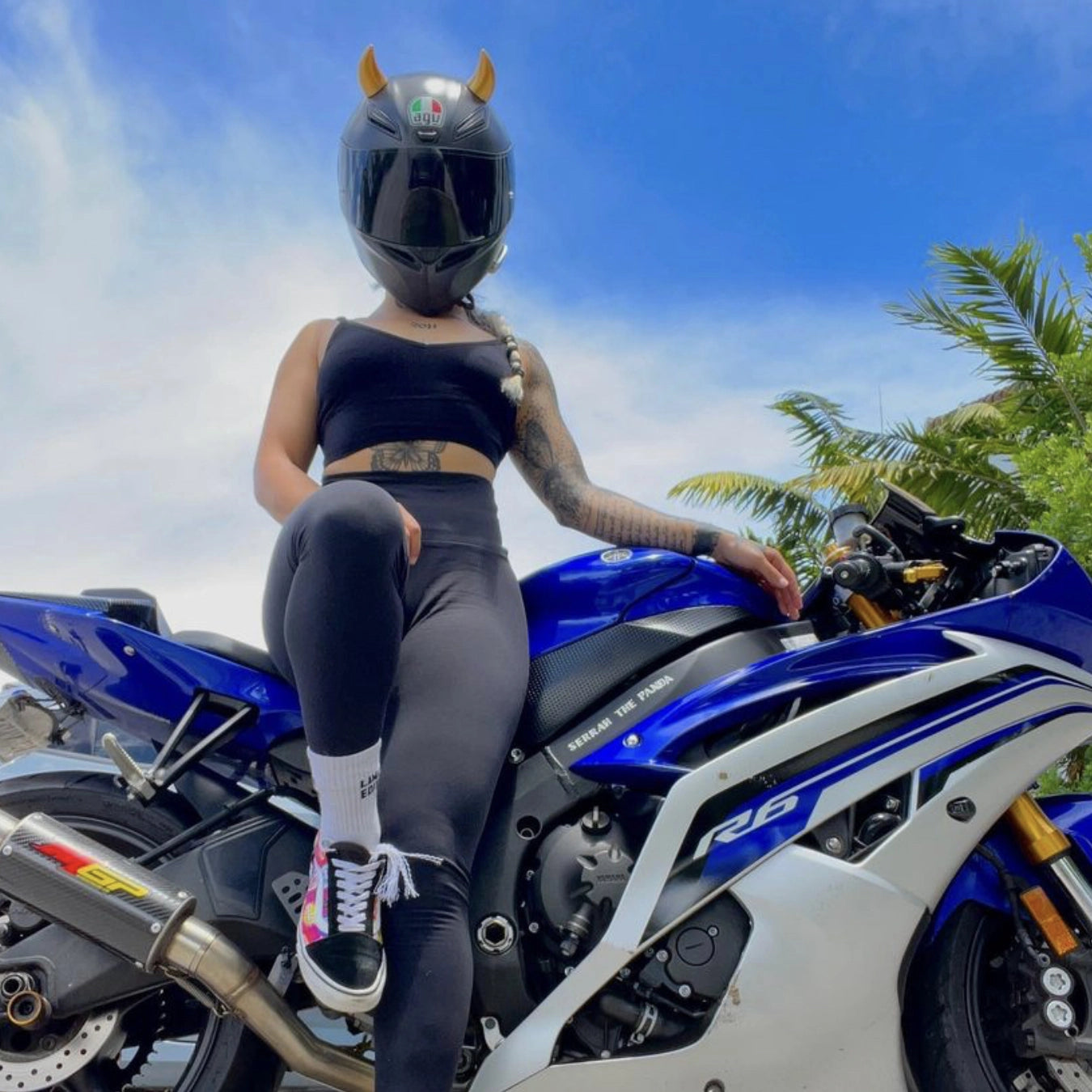 blue girls motorcycle helmet Small Horns Gold - Motorcycle Helmet Accessory