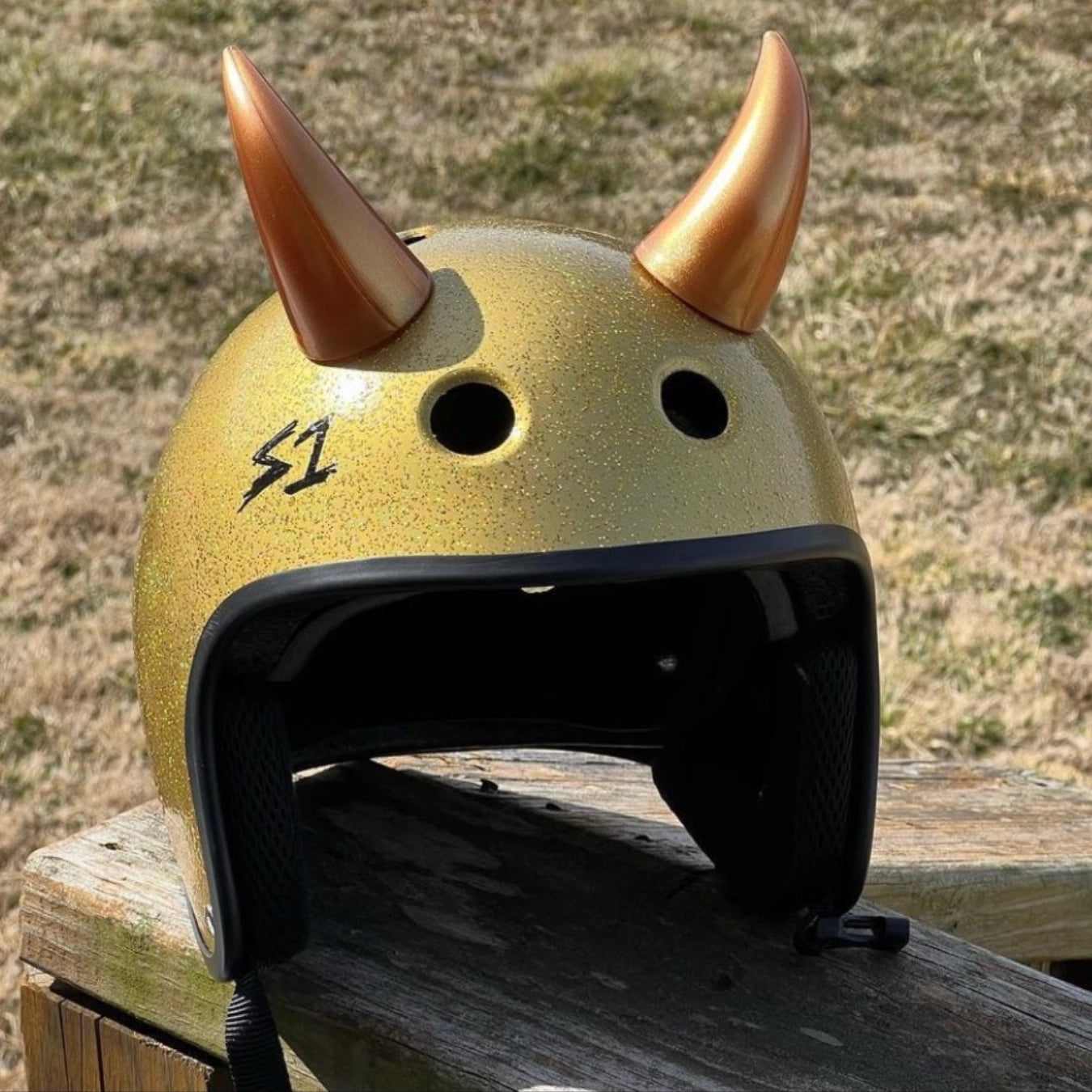 goat horns for motorcycle helmets Large Horns Gold - Motorcycle Helmet Accessory