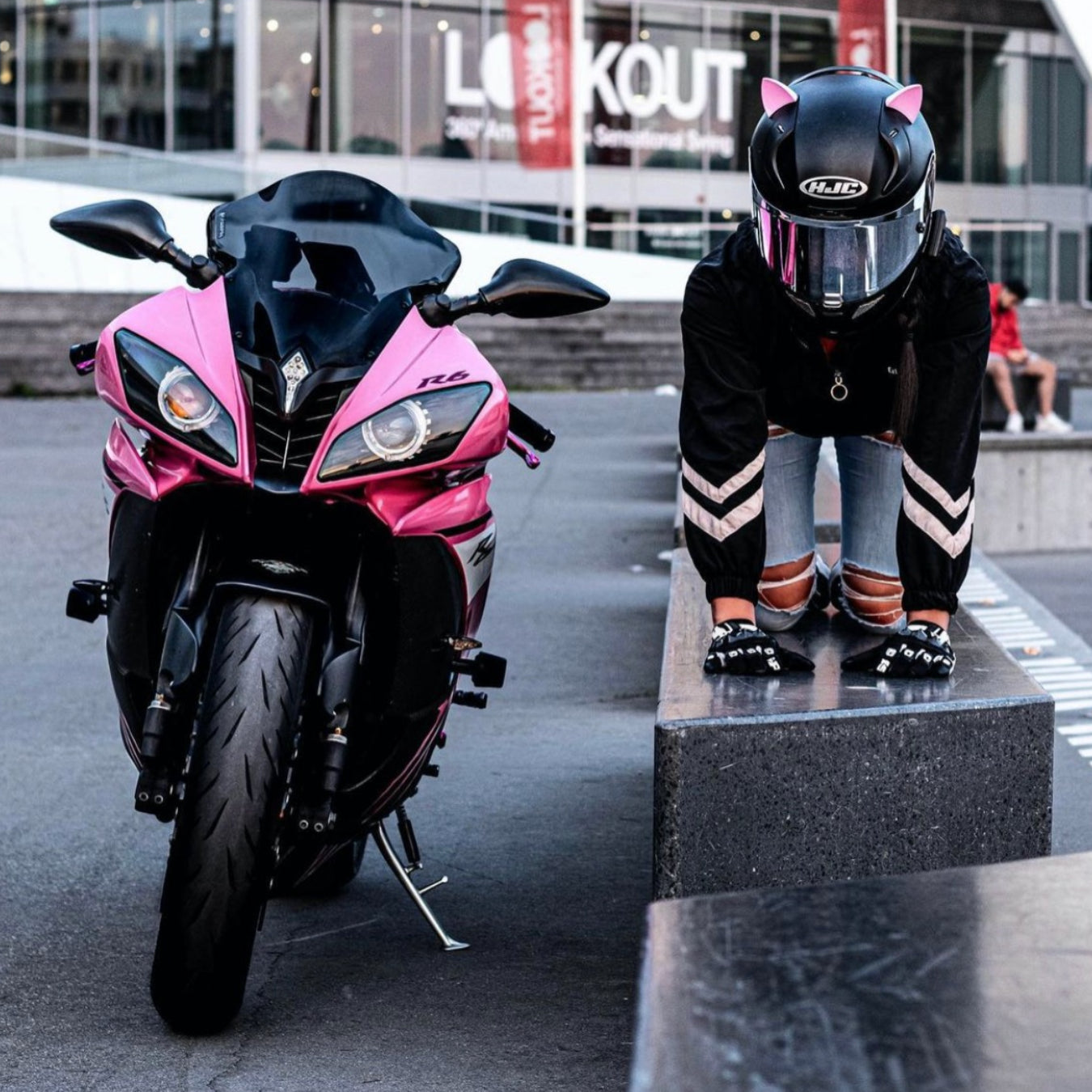 black and pink motorcycle helmets Cat Ears Pink - Motorcycle Helmet Accessory