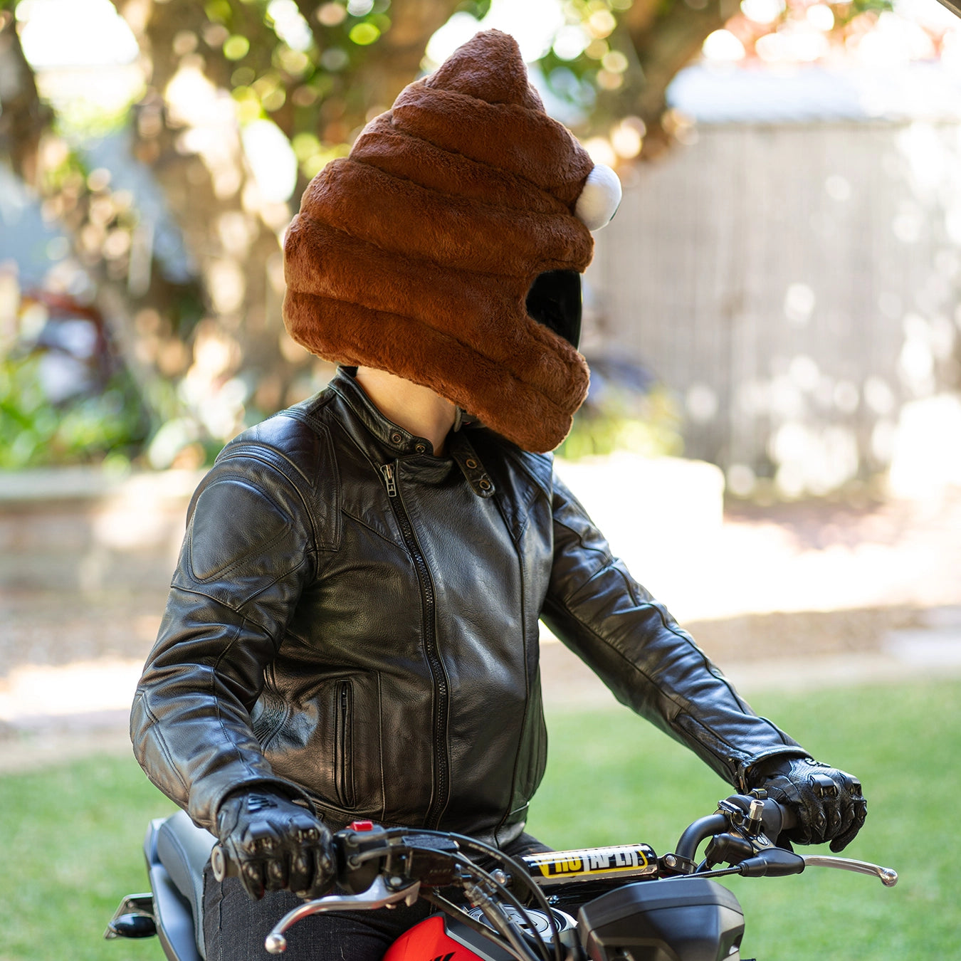 goofy motorcycle helmets Motorcycle Helmet Cover - Poop Emoji