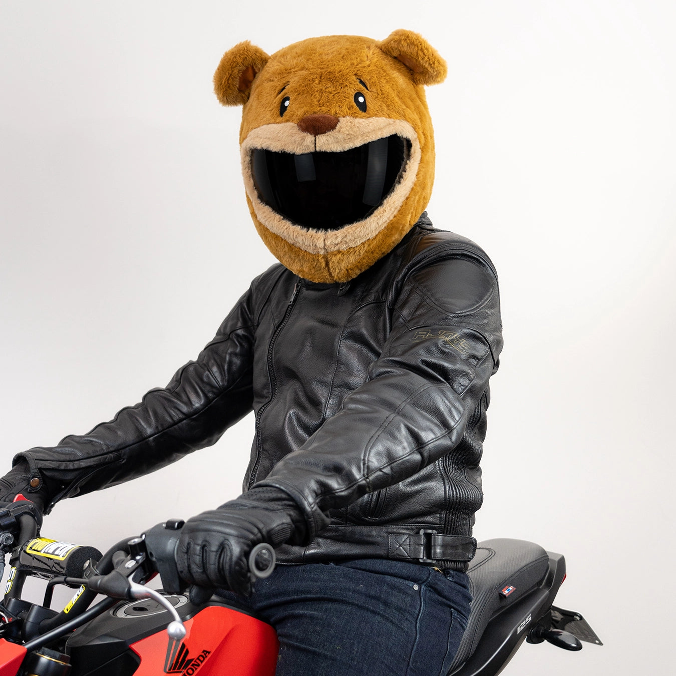 bear wearing a motorcycle helmet Motorcycle Helmet Cover - Teddy Bear