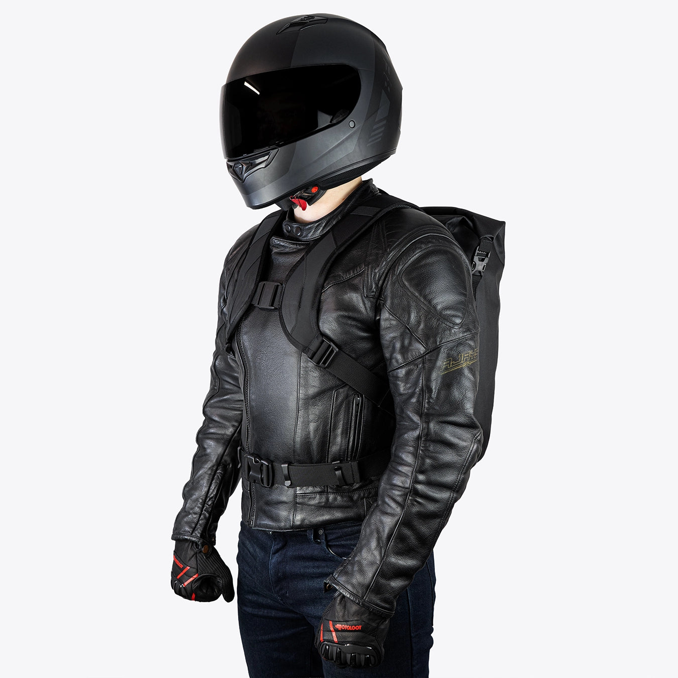 bucket backpack black motorcycle leather patches Waterproof Motorcycle Backpack - Blackout