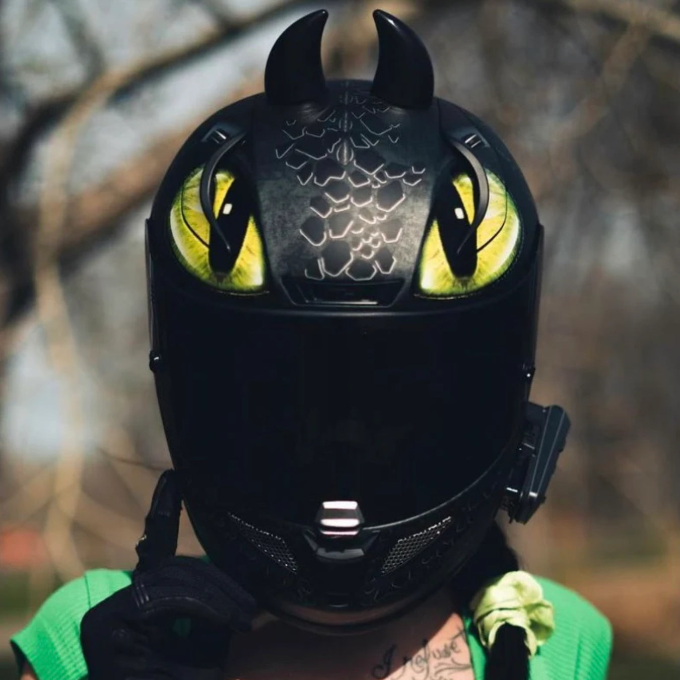 full motorcycle helmet cheshire cat Small Horns Black