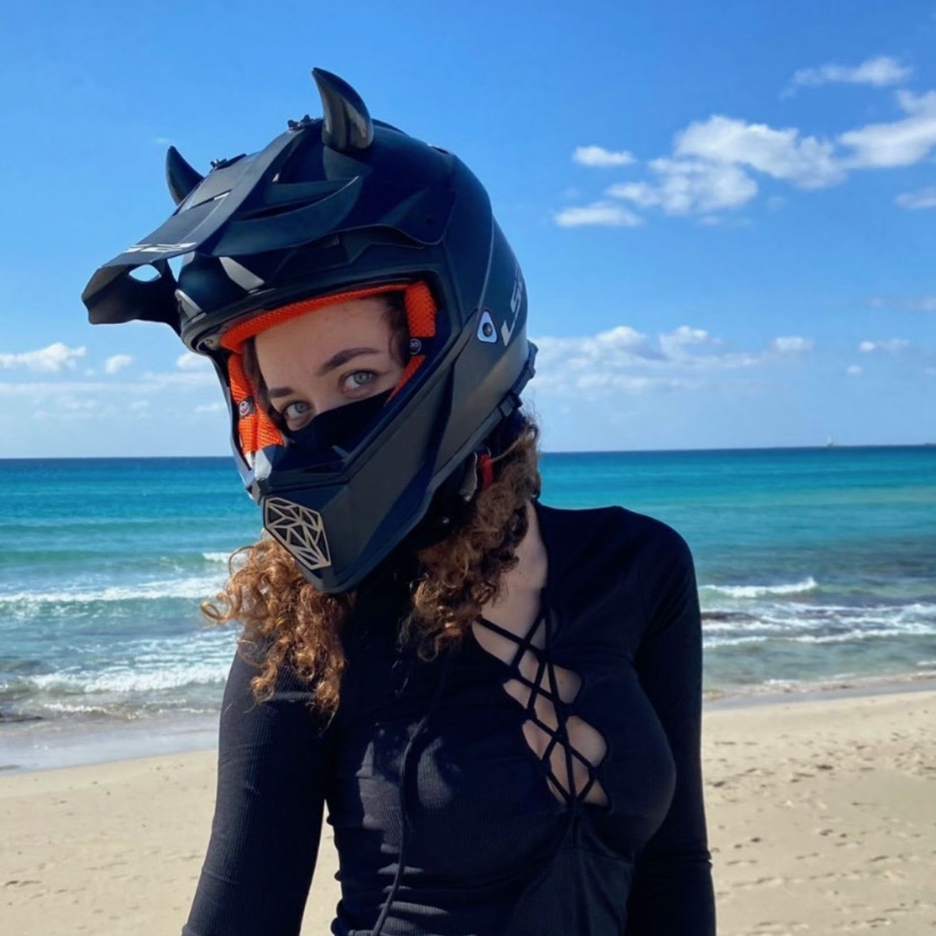 bike helmet for woman Small Horns Black - Motorcycle Helmet Accessory
