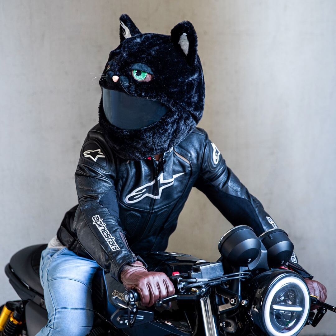 black cat with fangs motorcycle helmet Motorcycle Helmet Cover