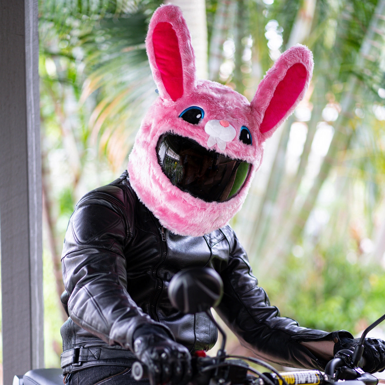 fuzzy bunny motorcycle helmet Motorcycle Helmet Cover - Pink Bunny