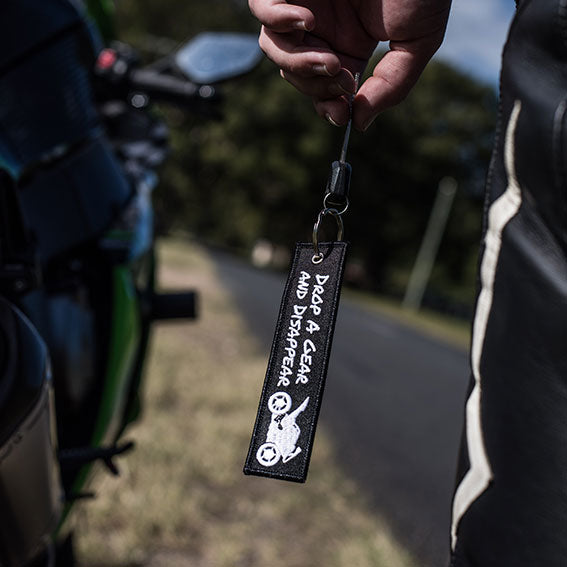 Drop A Gear and Disappear - Black Motorcycle Keychain | Moto Loot