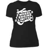 2 WHEELS 1 ENGINE 0 LIMITS Ladies T-SHIRT Black X-Small S M L XL 2XL 3XL