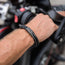 Leather and steel - half half motorcycle bracelet