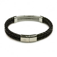 Leather and steel (Damascus) - double cord motorcycle bracelet