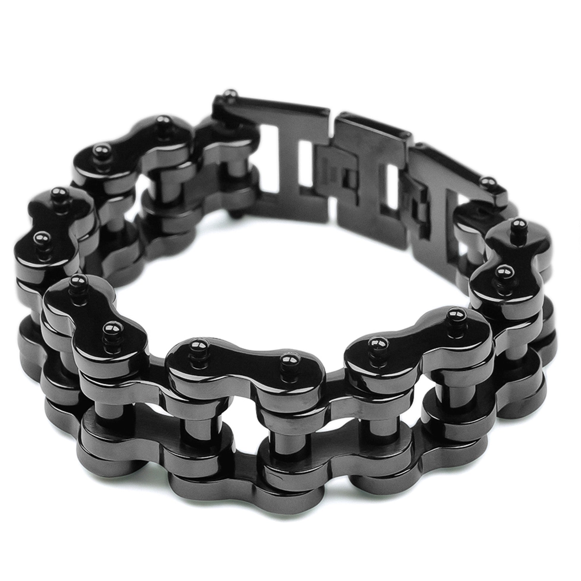 Stainless Steel & Black Polished Biker Chain Bracelet | Wholesale Jewelry  Website