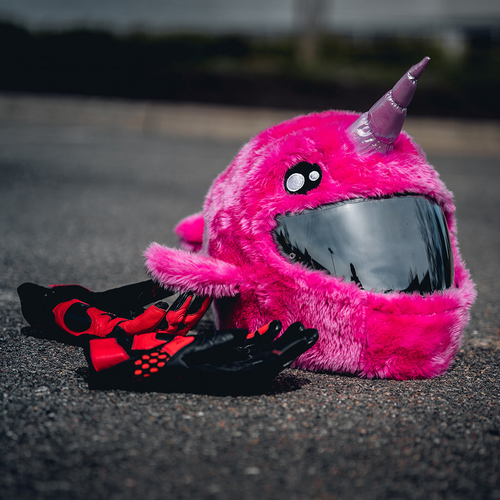 fluorescent pink motorcycle helmet Motorcycle Helmet Cover - Pink Narwhal