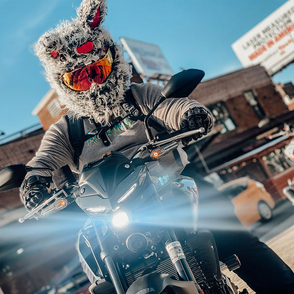 bike helmet rabbit logo Motorcycle Helmet Cover - Evil Rabbit