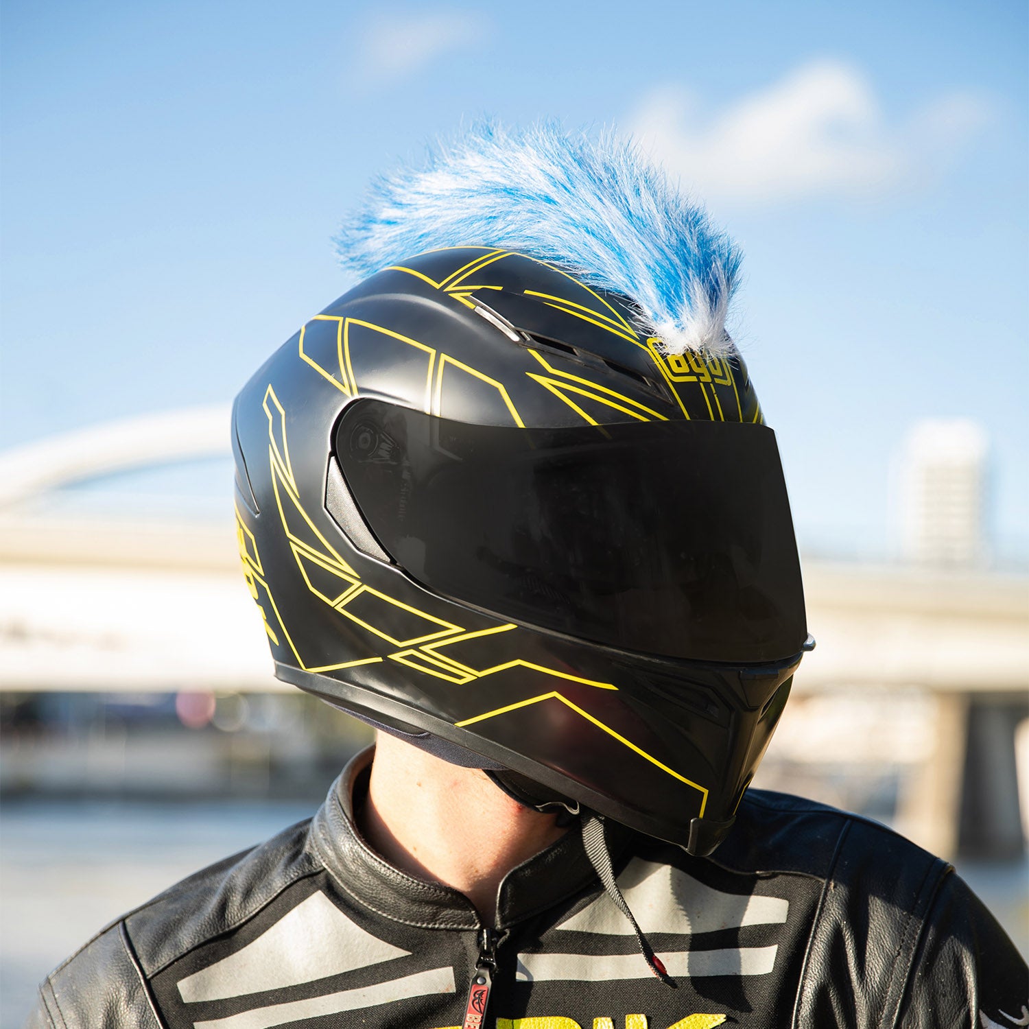 blue and gold motorcycle helmet Motorcycle Helmet Mohawk - Blue And White