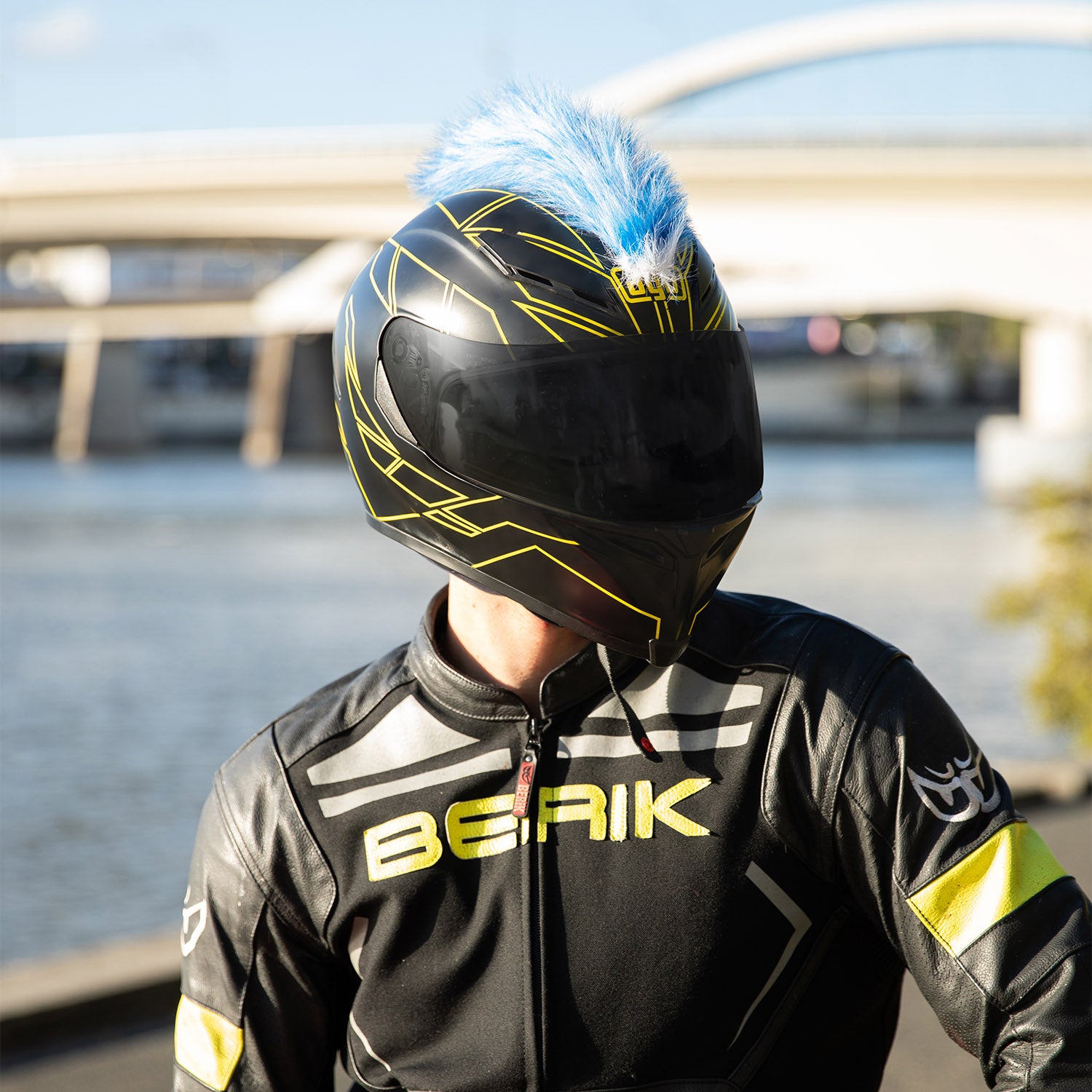 Helmet Hawks Motorcycle Mohawk - Golden Yellow 12" Adhesive Mohawk For Helmets