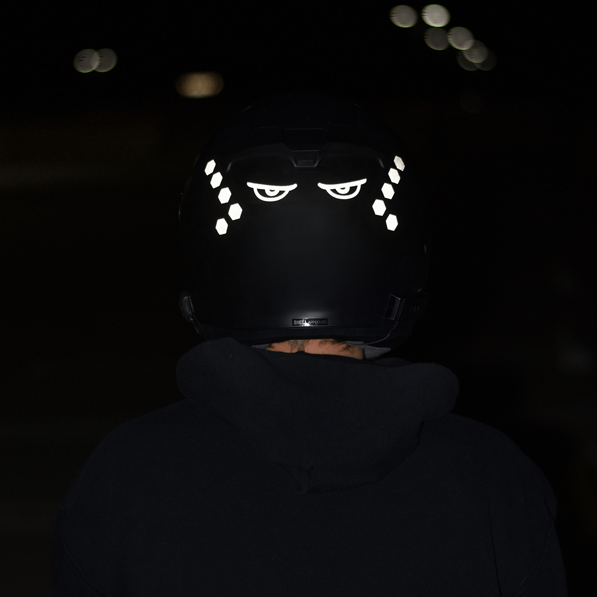 eyes looking backward on a motorcycle helmet Glowrider Reflective Helmet Sticker - Evil Eyes