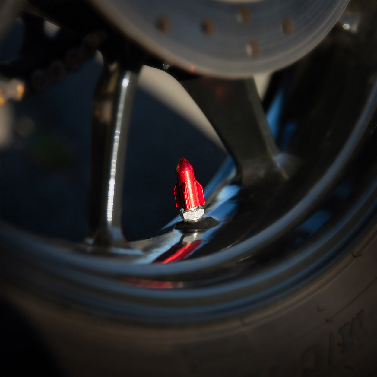 Rocket Red Motorcycle Valve Caps Moto Loot