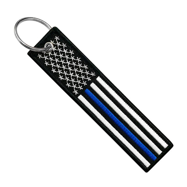 Thin Blue Line American Flag Keychain - PVC-TBL-KEY