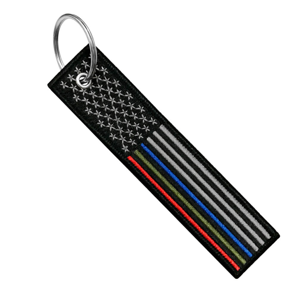 USA Flag Thin Blue, Red, Green Line- Motorcycle Keychain