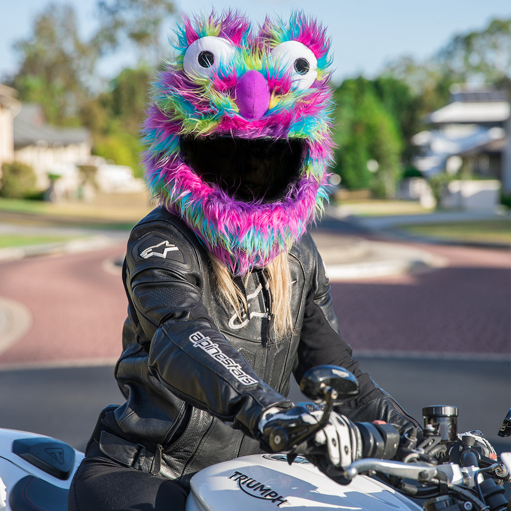 Motorcycle Helmet Cover - Rainbow Long Fur - Moto Loot Motorcycle Helmet Cover - Rainbow Long Fur - Moto Loot