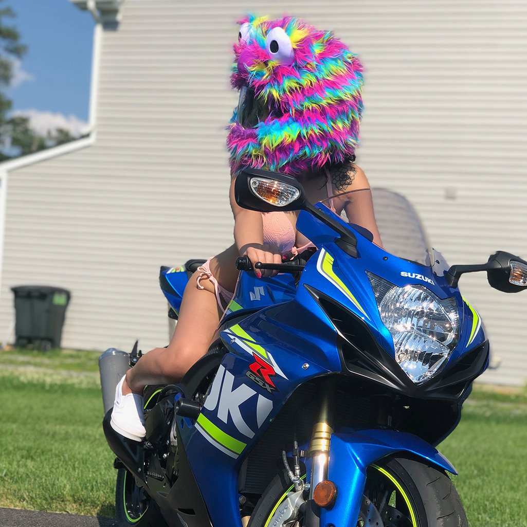 Motorcycle Helmet Cover - Rainbow Long Fur Motorcycle Helmet Cover - Rainbow Long Fur