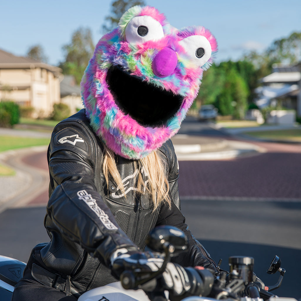 colorful motorcycle helmets Motorcycle Helmet Cover - Rainbow Short Fur