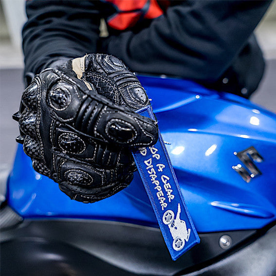 drop a gear and disappear schlüsselanhänger Drop A Gear And Disappear - Blue Motorcycle Keychain