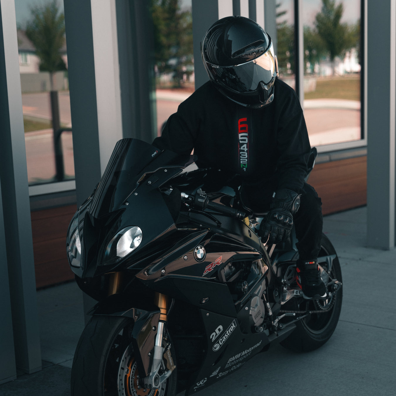 Black top motorcycle hoodie