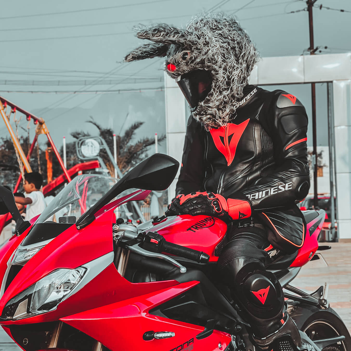 Motorcycle Helmet Cover - Evil Rabbit Motorcycle Helmet Cover - Evil Rabbit